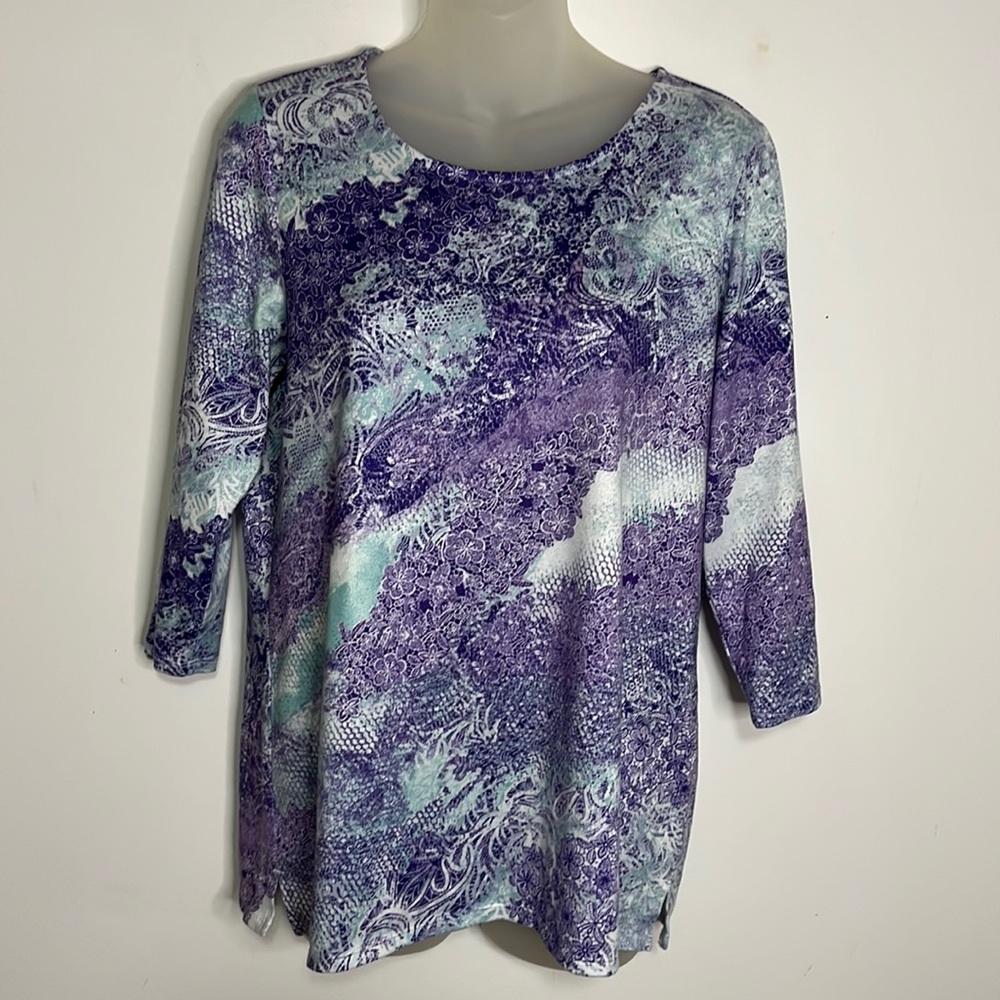 Chico's Blue Scoop Neck 3/4 Sleeve Brushed Knit Top 1